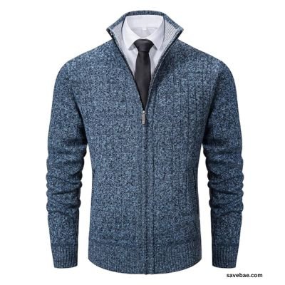Vcansion Men's Slim Fit Full Zip Up Stand Collar Casual Knitted Sweaters Cardigan with Pockets, mens winter jackets