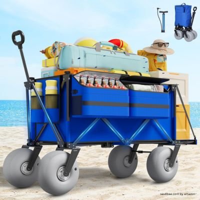 Best Beach Wagon like Beach Wagon with Big Wheels for Sand - 450lbs Load Heavy Duty Wagons Carts Foldable with 9 All Terrain Inflatable Tires, Collapsible Beach Cart for Grocery Shopping Garden Sports Camping Outdoor