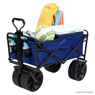 Best Beach Wagon like MacSports Heavy Duty Collapsible Folding All Terrain Utility Beach Wagon Cart, BlueBlack