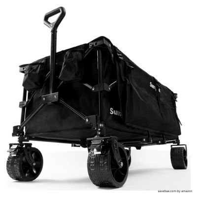 Best Beach Wagon like SunnyFeel 49''L 550lbs Heavy Duty Wagon Cart Foldable with Wheels,Extra Long Fold Up Wagons Carts with Side Pocket and Brakes for Camping Sports Garden Shopping (Black)